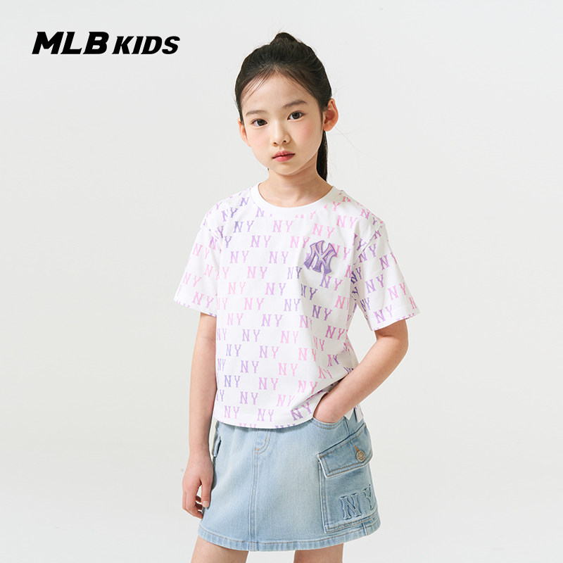 MLB儿童官方男女童吸睛出挑潮流时尚渐变满印老花T恤春季款