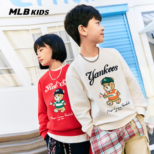 MLB儿童官方男女童红色蛇年可爱皱眉熊图案圆领卫衣春季款