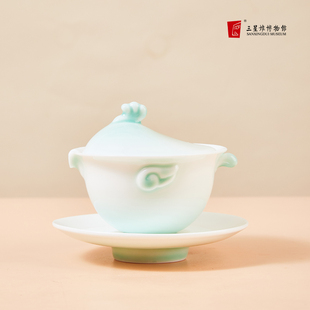 三星堆博物馆凤鸟盖碗杯古风品茗杯天青色粉色中式