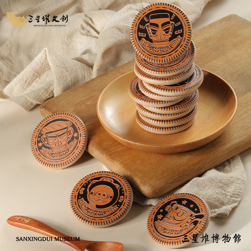三星堆博物馆文创饼干冰箱贴徽章手工木制收藏纪念品旅游创意礼物