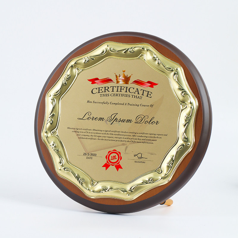 高档订制铜牌创意圆形奖盘奖杯金属奖牌定制定做牌匾授权牌证书