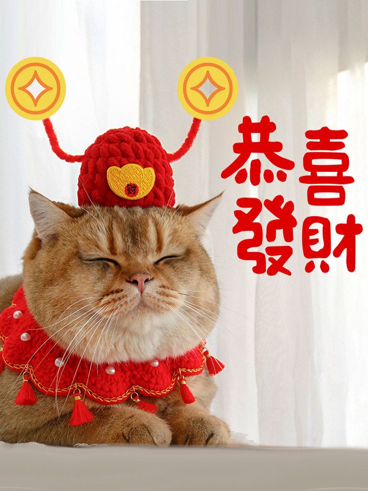 马年猫咪头套狗狗过年帽子搞笑头饰宠物小猫猫新年装饰品可爱装扮