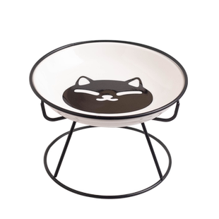 猫咪浅口高脚陶瓷猫碗大口径护颈猫零食猫盘平盘饭碗架子猫猫餐盘