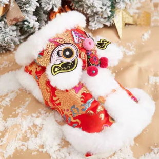 狗狗新年舞狮拜年衣服冬季保暖宠物柯基泰迪醒狮猫咪过年喜庆唐装
