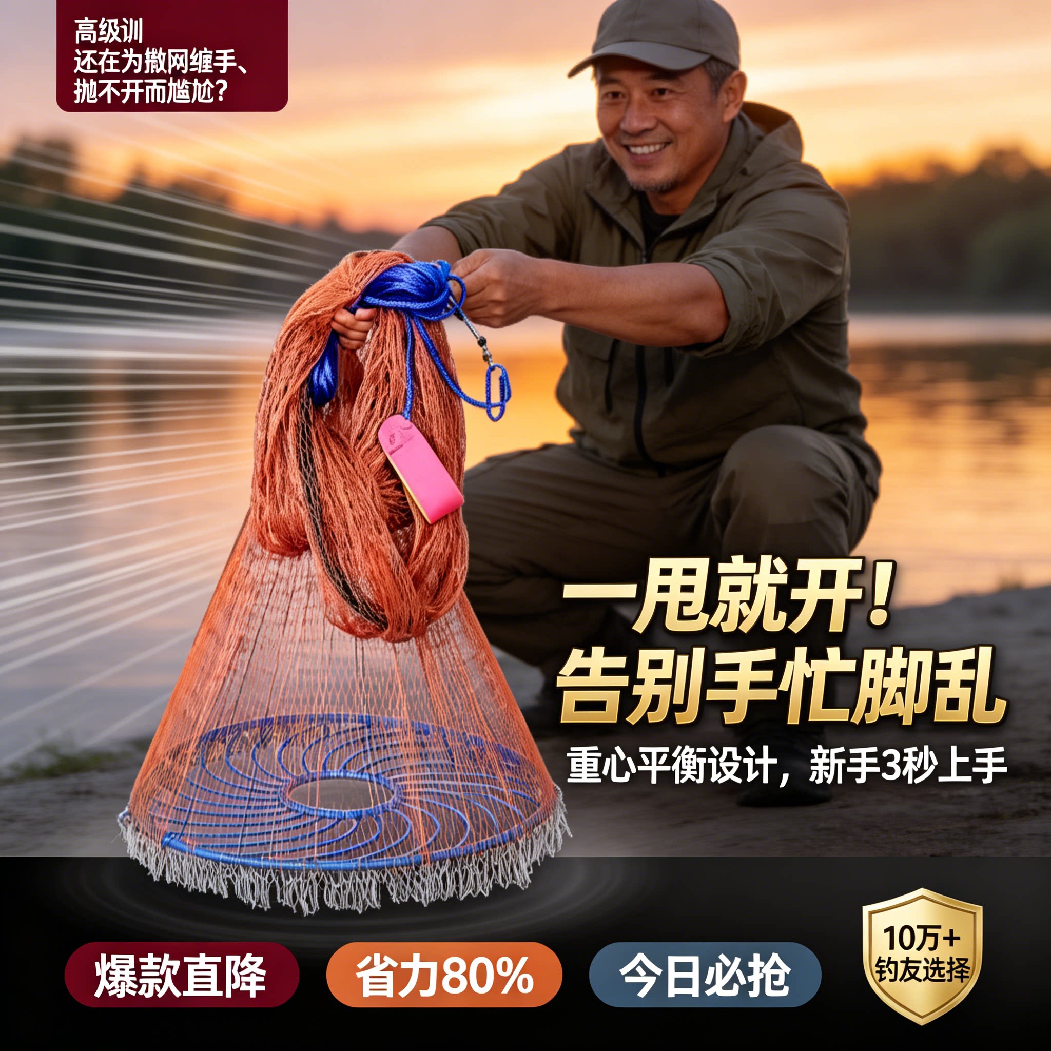 【加粗】大飞盘手撒网捞小鱼渔网
