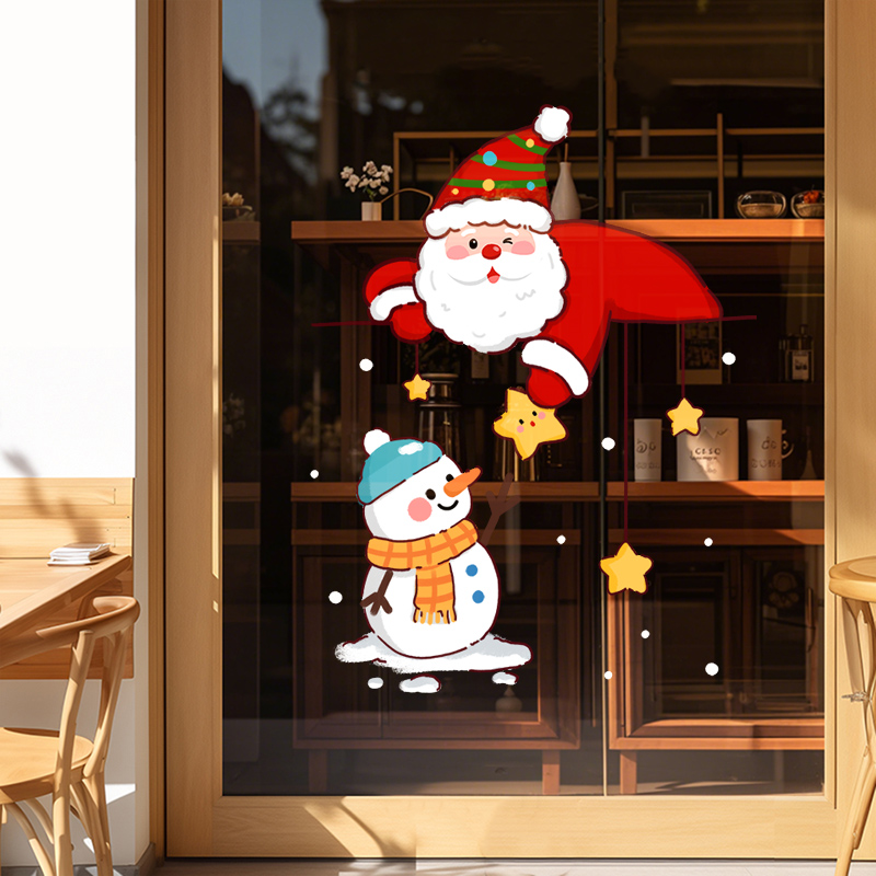 圣诞节装饰品圣诞老人雪人贴纸店铺橱窗氛围布置静电贴窗花贴画