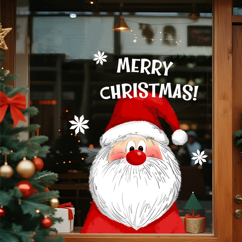 圣诞节装饰品贴纸圣诞老人雪人橱窗布置品玻璃门画静电贴圣诞窗花