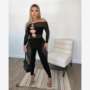 female one collar Autumn sleeve sexy long jumpsuit new