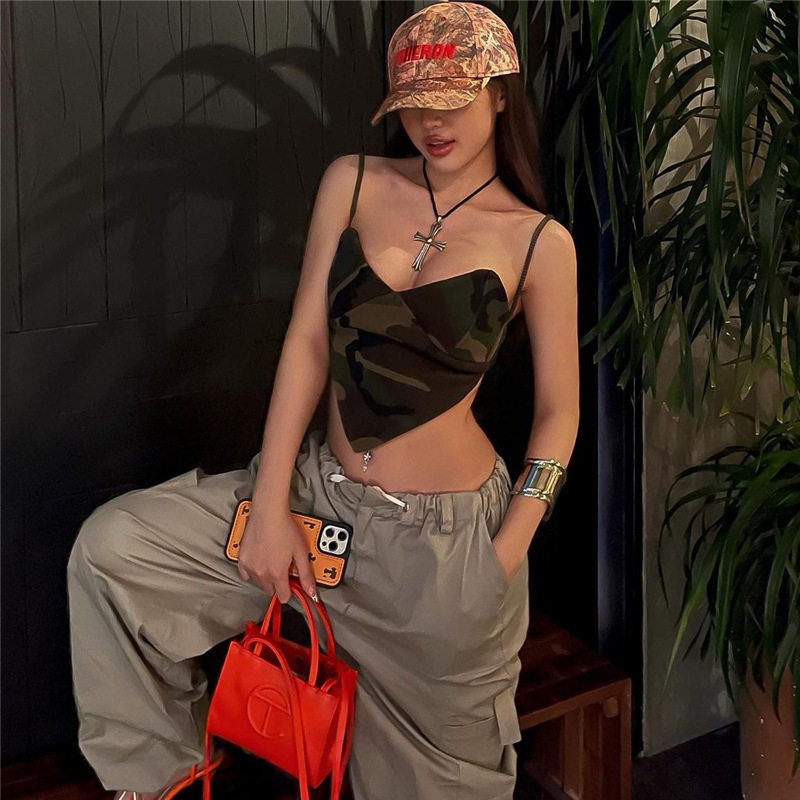 欧美风性感迷彩吊带小背心女