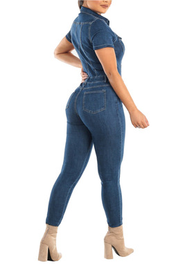 Women Denim Jeans Jumpsuit Sashes Bodycon Rompers 牛仔连体裤