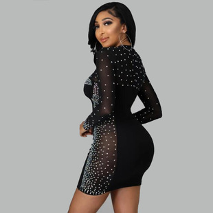 sexy dress Dress mesh 欧美 Party patchwork Women women Gown