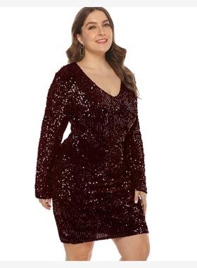 Plus Size Party Dresses Sequin Women's Sexy Night Club Dress
