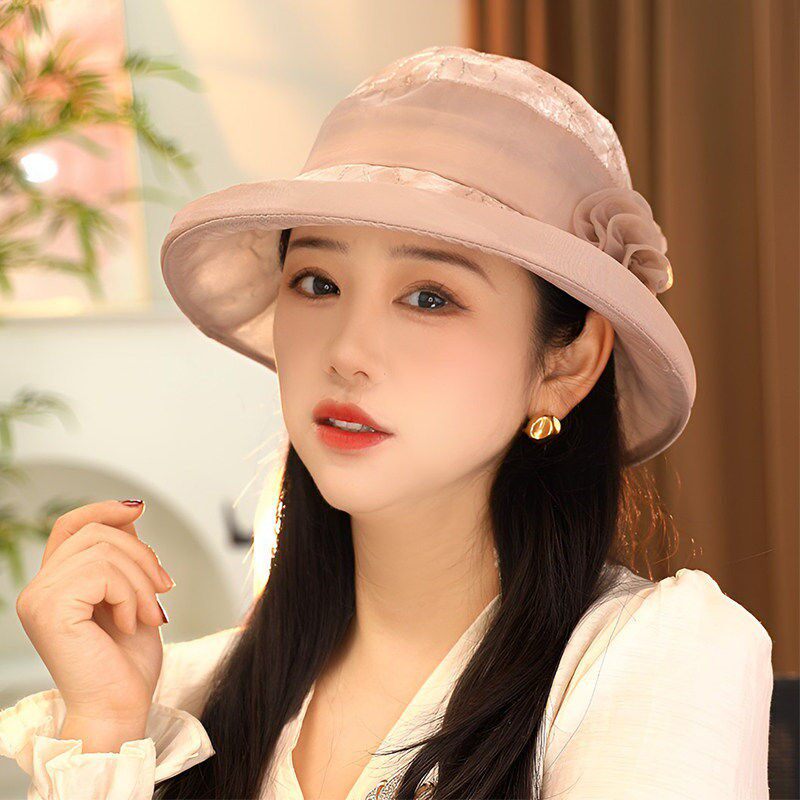 春夏中老年帽子女百搭遮阳帽薄款防晒帽可折叠花朵透气盆帽太阳帽