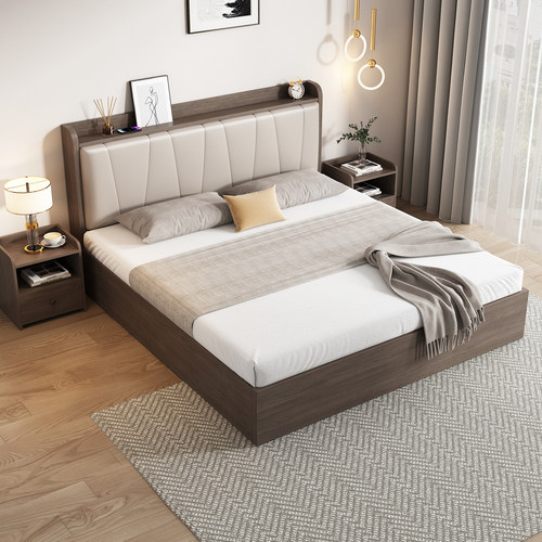 苏广简约双人木铺板软包床