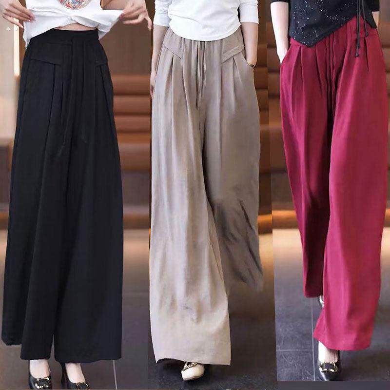 冰丝休闲阔腿裤女2025春夏季新款高腰薄款褶皱垂感宽松慵懒风裤子