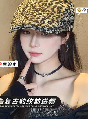复古豹纹贝雷帽女春秋季个性