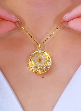 法式复古金色网纱圆牌吊坠项链女小众设计感时尚气质百搭锁骨链女