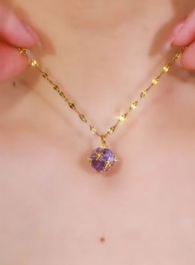 时尚紫色钻球项链女网红爆款轻奢气质高级感优雅个性气质项链女