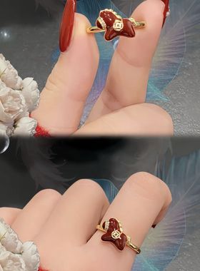 新中式红滴釉福袋小马本命年戒指