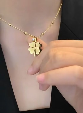 韩版个性设计新款百搭钛钢爱心四叶花花叶子耳扣女式小众精品耳饰