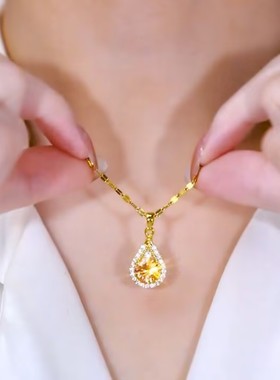 时尚咖色水滴项链女网红爆款轻奢气质百搭小众设计感精美项链女