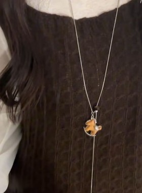 新中式棕色摇摇木长款毛衣链女