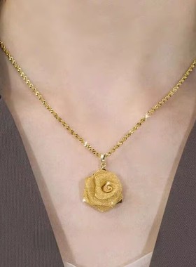新款时尚金色玫瑰花项链