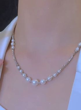 高级感珍珠碎银子项链女网红爆款轻奢气质小众设计感时尚百搭项链