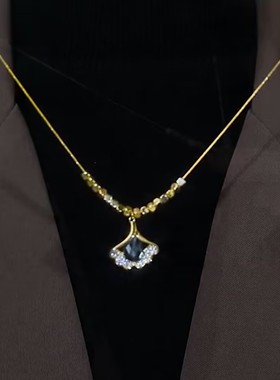 转运珠时尚洋气银杏叶项链气质长款高级感闪毛衣链女2022年新款潮