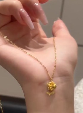 新款金色玫瑰花项链女