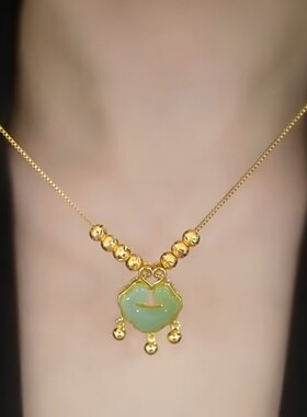 转运珠猫眼石平安锁吊坠项链女网红爆款轻奢气质小众设计感锁骨链