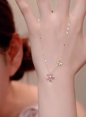 高级感粉色花朵颈链网红小众