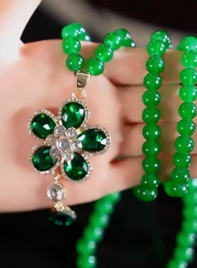 时尚绿色花朵水滴毛衣链女时尚大气百搭衣服配饰简约挂件毛衣链女