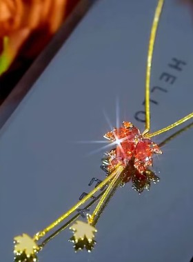 高级感红色枫叶流苏可抽拉项链女网红轻奢气质百搭锁骨链新年项链