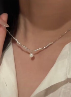 小众轻奢闪锆波浪珠珠项链女