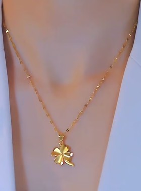 韩版金色小清新四叶花项链女网红爆款轻奢百搭小众设计感精美项链