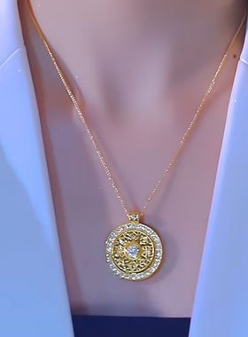 新中式金色八宝罗盘旋转项链女
