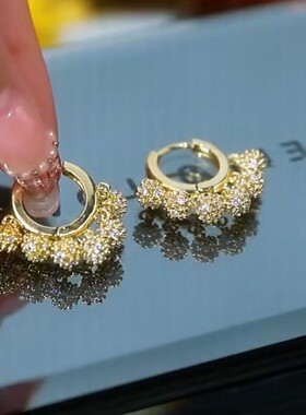 韩国满锆小金球耳扣网红爆款简约精致气质耳圈耳环女2023女新款潮