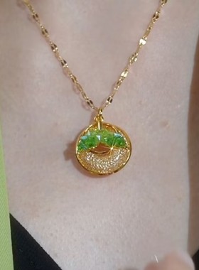 金色网状叶子水晶圈圈项链网红爆款轻奢气质小众设计感精美项链女