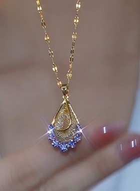 金丝网状紫色水晶项链轻奢高级时尚网红爆款气质小众设计感项链女