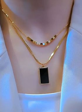 双层叠戴十方无事牌钛钢项链女网红爆款高级设计感轻奢小众锁骨链