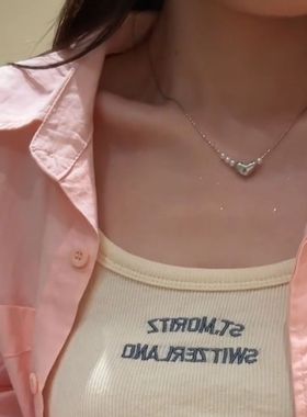 韩版不规则银色爱心珠珠项链女时尚轻奢小众叠戴百搭高级感锁骨链