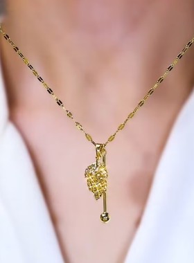 超闪满钻金色双层叶子项链网红爆款轻奢气质百搭小众设计感项链女