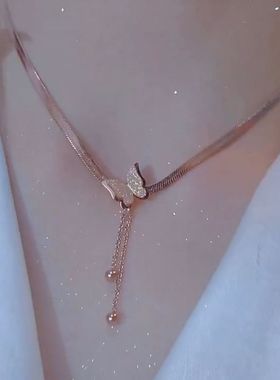 高级感韩版简约磨砂蝴蝶钛钢项链