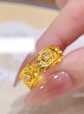 轻奢金色马上有钱小众女戒