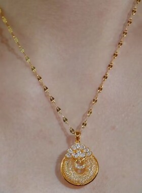 金色网状孔雀水晶圈圈项链网红爆款轻奢气质小众设计感精美项链女