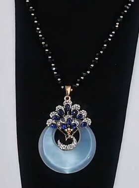 新款蓝色孔雀平安扣毛衣链时尚长款秋冬挂件配饰小众设计感毛衣链