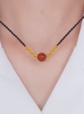 轻奢红玛瑙项链吊坠女红豆手链珠子锁骨链网红相思豆转运2022新款