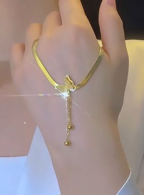 超闪双层磨砂蝴蝶流苏项链女网红爆款轻奢气质时尚精美饰品项链女