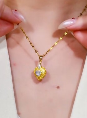 时尚金色水滴爱心榴莲项链女网红爆款轻奢百搭气质精美项链女